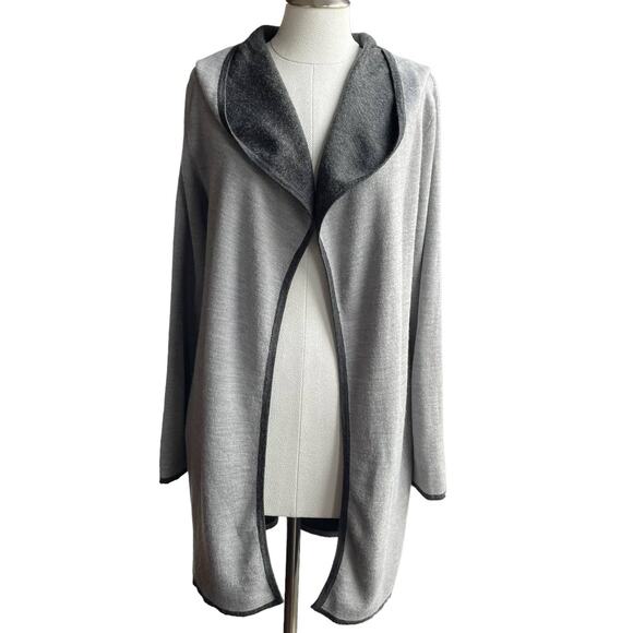 Women's BNCI Blanc Noir Gray Long Open Front Hooded Cardigan Pockets‎ Sweater M - Picture 1 of 10